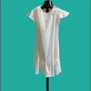 Dotted Swiss, Cap Sleeve White Dress, XS
